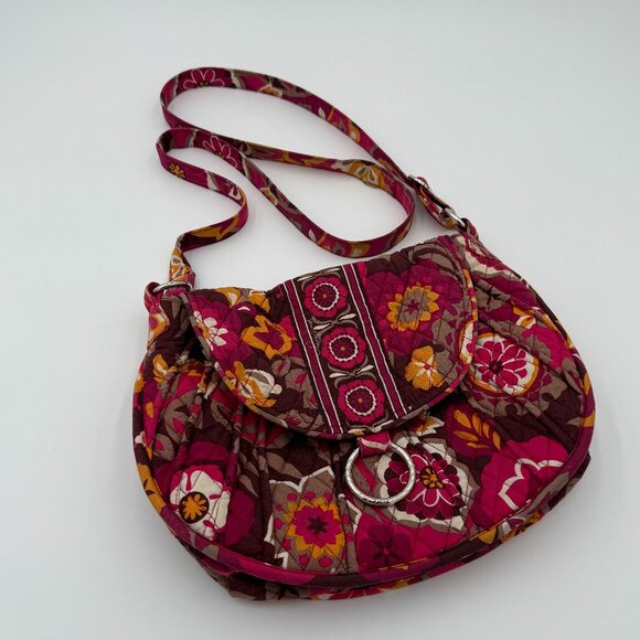 Vera Bradley Large Pink Floral Quilted Saddle-Style Bag - Picture 1 of 3